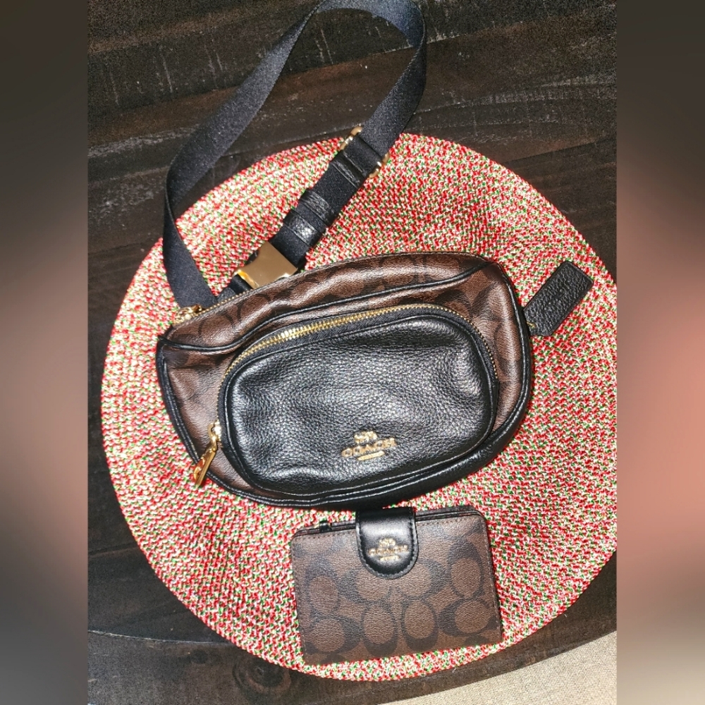 Coach leather fanny pack with matching wallet